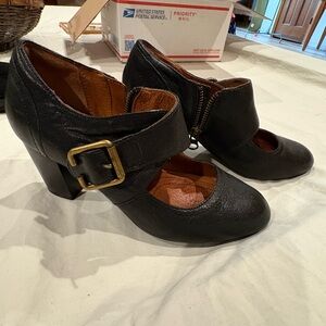 Clark Indigo Town Club Monk Strap black heels with buckle detail